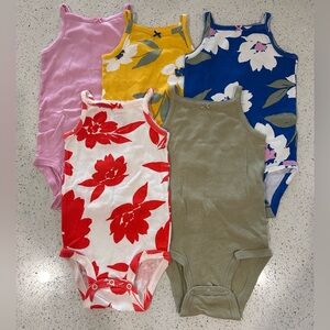 Carter's Colorful Floral and Solid Bodysuit Set and stars and strips onesie.